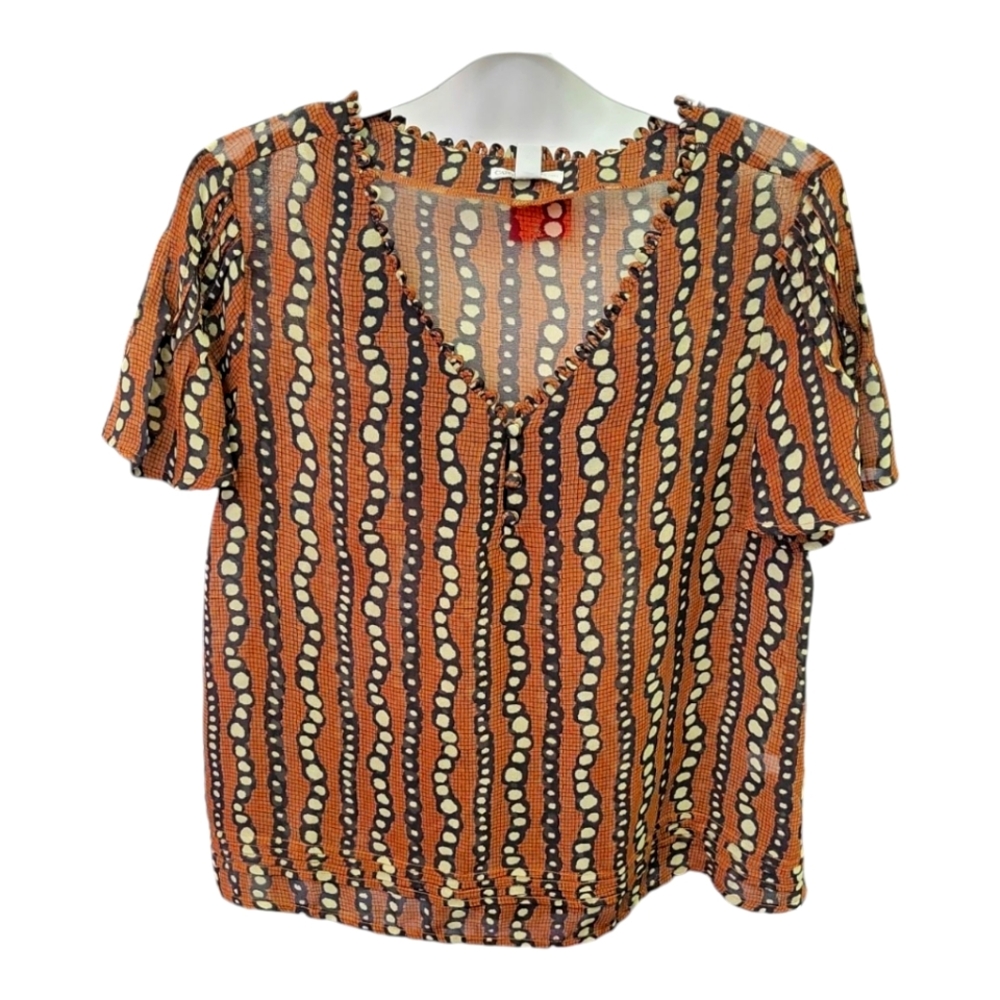 Cato | Brown, White & Black Polka dot blouse 👚 | Relaxed Short Sleeve | Size M